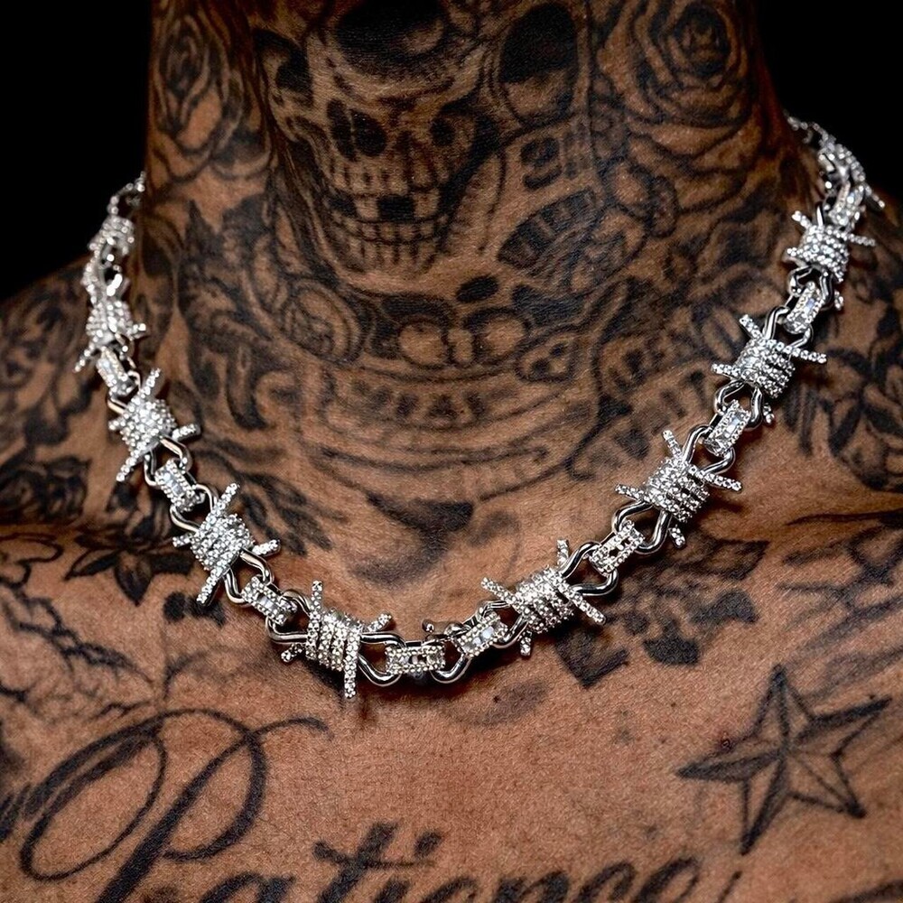Silver Barbed Wire Chain Necklace 20inch